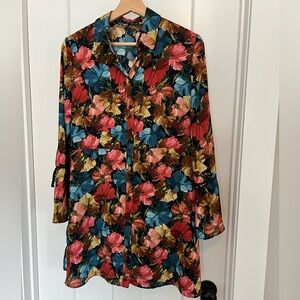 Zara: 70s Vibe Boho Black Pink Blue Floral Minidress: Size Medium